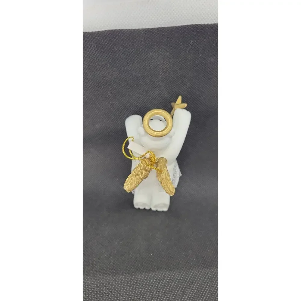 Vintage 1999 Avon Graceful Polar Bear Angel Christmas Ornament Gold Halo